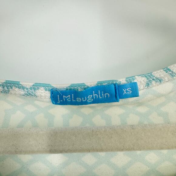 J. McLaughlin Mini Dress Size XS Catalina Cloth Nylon 3/4 Sleeve White Green - Picture 4 of 12